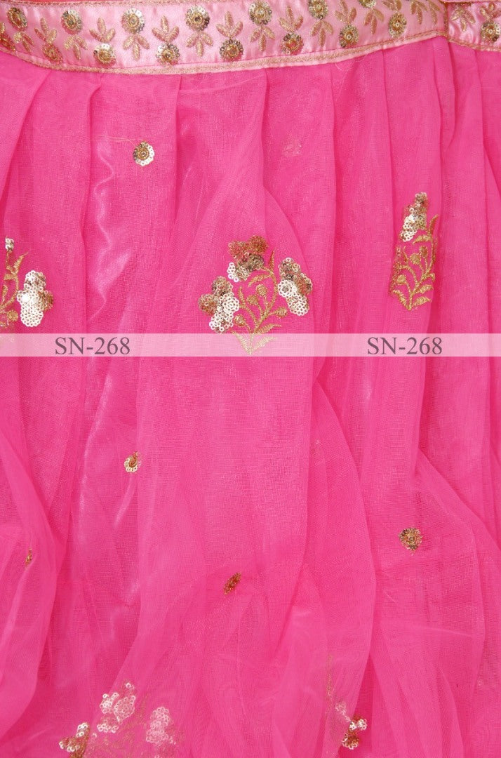 Baby pink nylon mono net embroidered lehenga choli