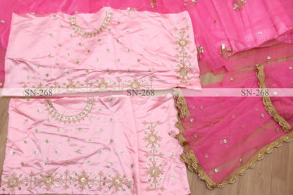 Baby pink nylon mono net embroidered lehenga choli