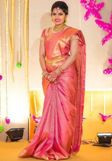 Baby pink soft lichi silk jacquard weaving work saree