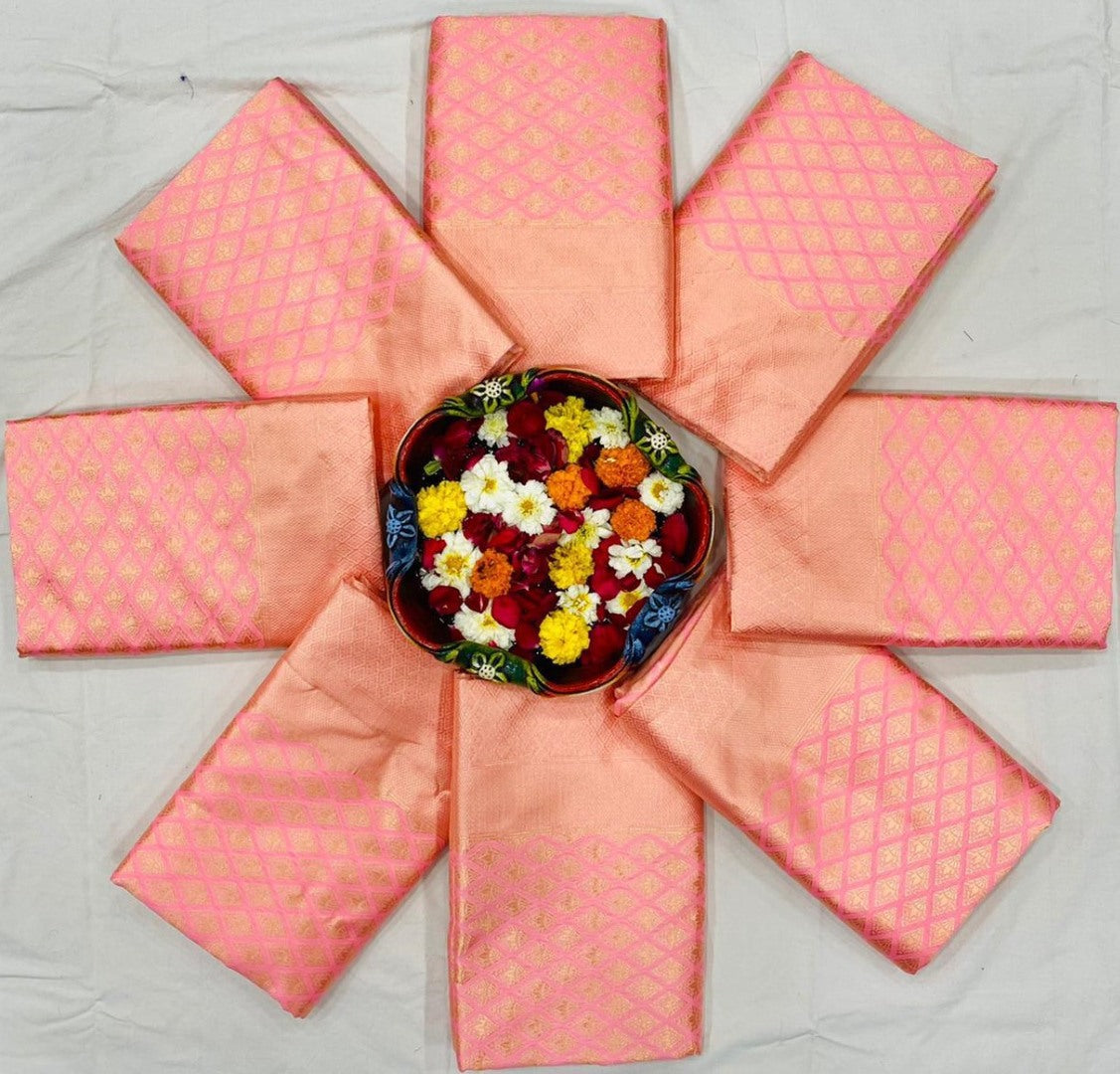 Baby pink soft lichi silk jacquard weaving work saree