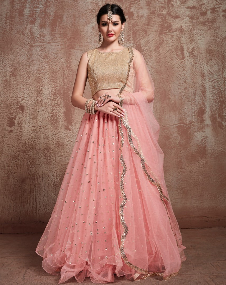 Baby pink soft net embroidered wedding lehenga choli