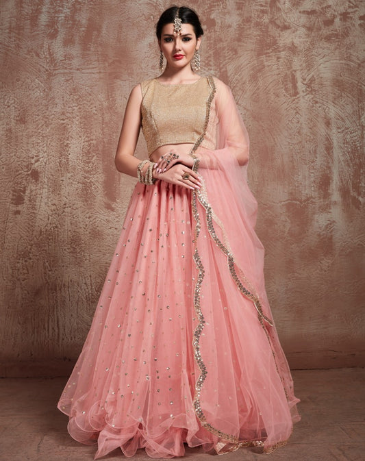 Baby pink soft net embroidered wedding lehenga choli