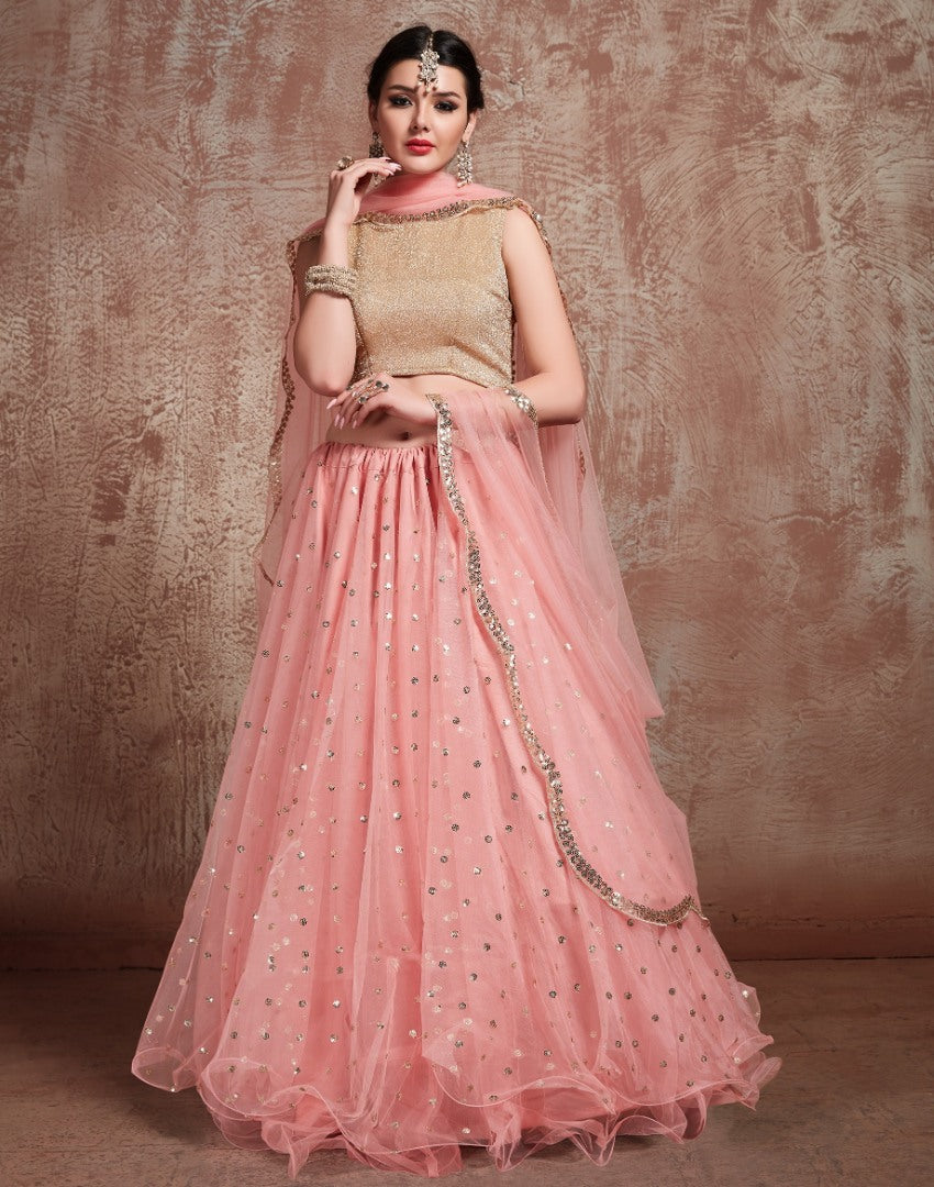 Baby pink soft net embroidered wedding lehenga choli