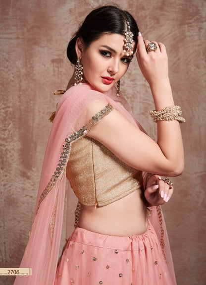 Baby pink soft net embroidered wedding lehenga choli