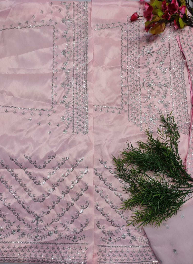 Baby pink soft net sequence embroidered ceremonial lehenga choli