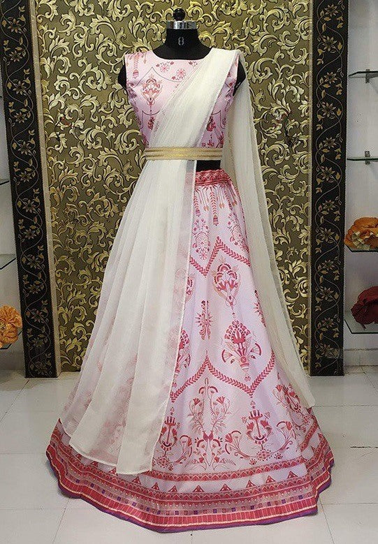 Baby pink tapeta silk digital printed ceremonial lehenga choli