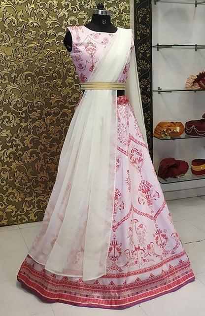 Baby pink tapeta silk digital printed ceremonial lehenga choli
