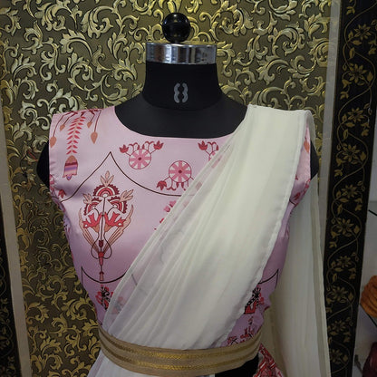 Baby pink tapeta silk digital printed ceremonial lehenga choli