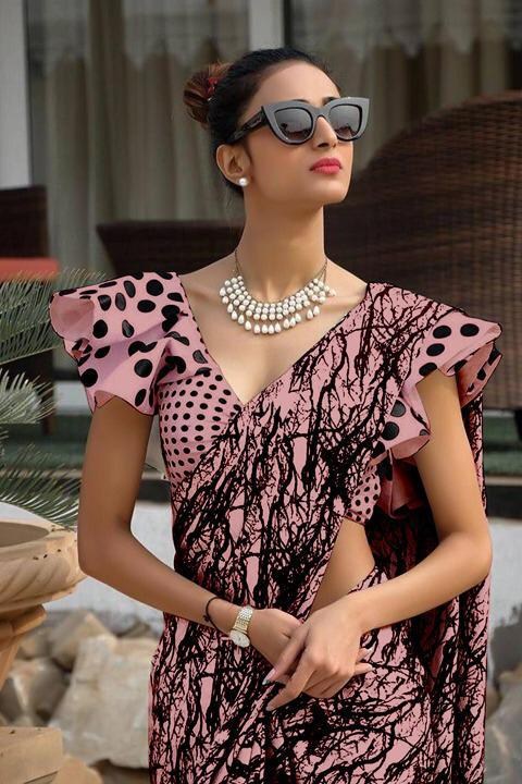 Baby pink ultra satin printed saree