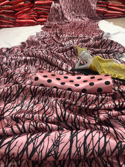 Baby pink ultra satin printed saree