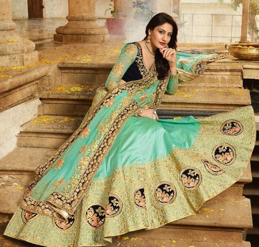 Baby rama paper silk designer heavy embroidered bridal lehenga