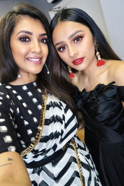 back and white zigzag printed stylist partywear saree