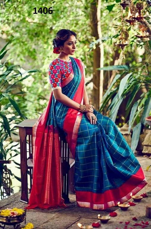 Beautiful Blue Printed Ceremonial Saree