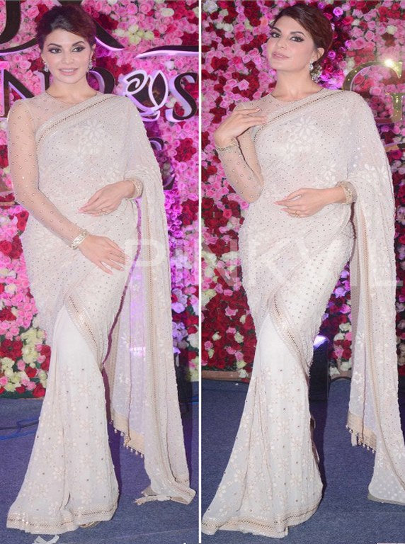 Beautiful bollywood style white ceremonial saree