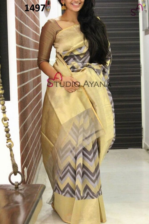 Beautiful Cream Printed Festival Saree