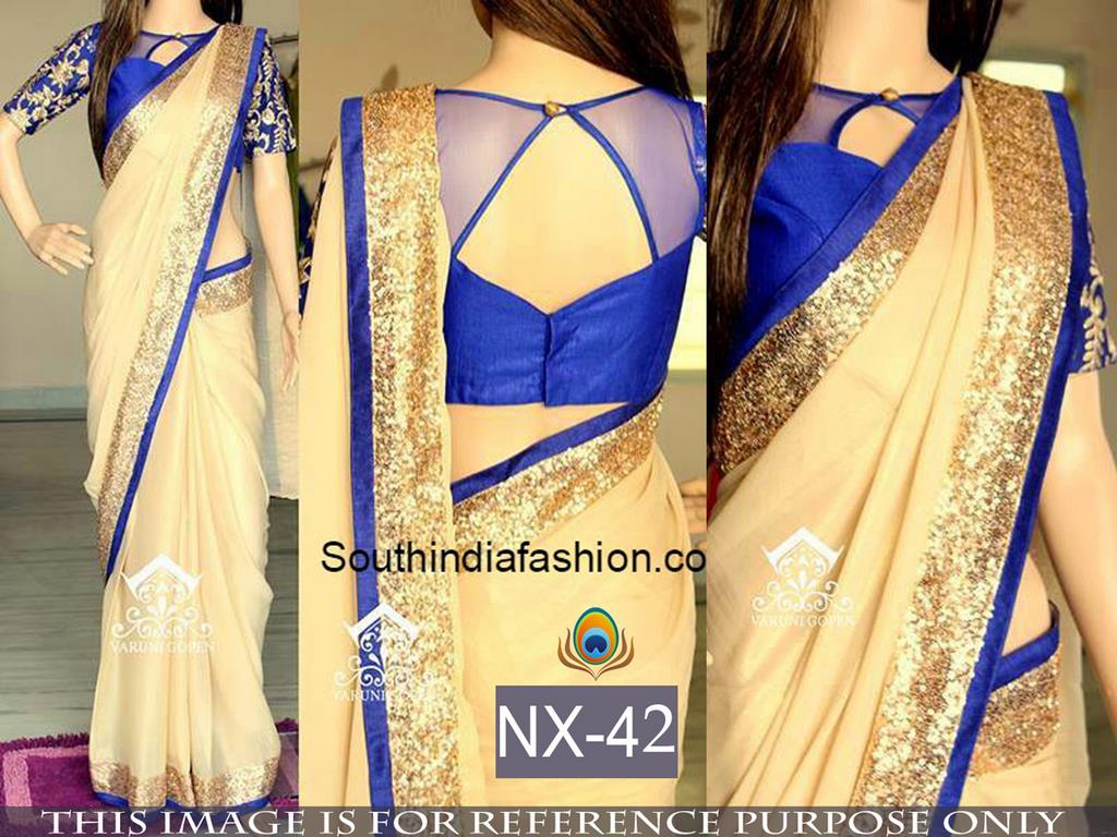Beautiful cream saree with fancy blouse