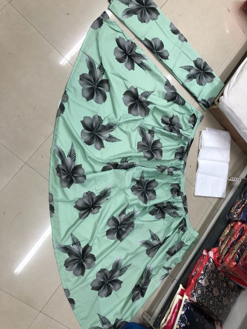 Beautiful crep silk digital printed pista green lehenga