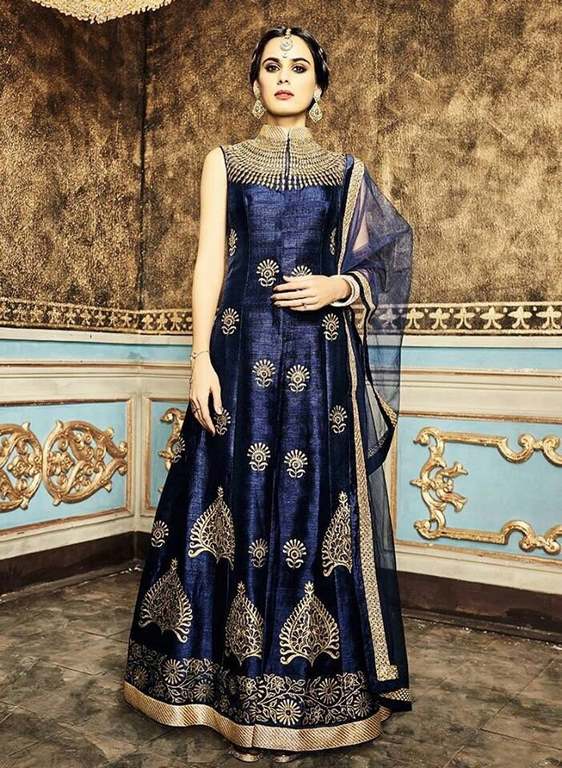 Beautiful designer blue embroidered anarkali suit