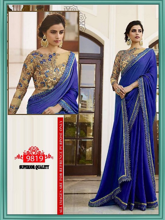 Beautiful designer embroidered blue saree