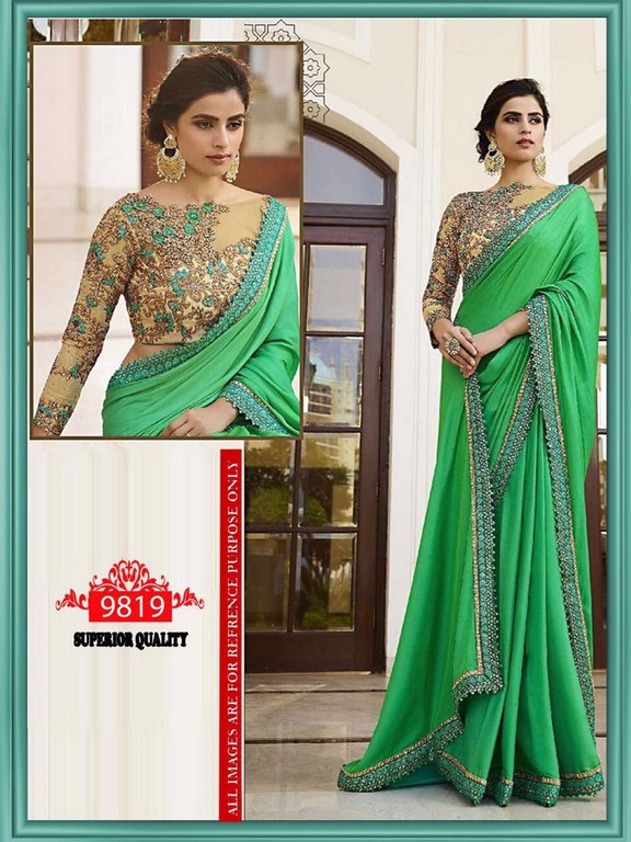 Beautiful designer embroidered green saree