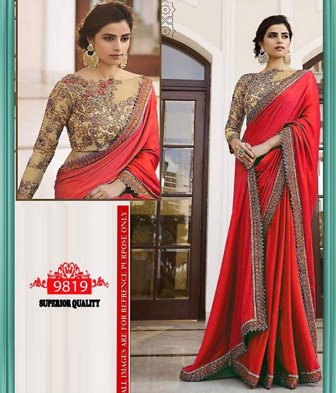 Beautiful designer embroidered red saree