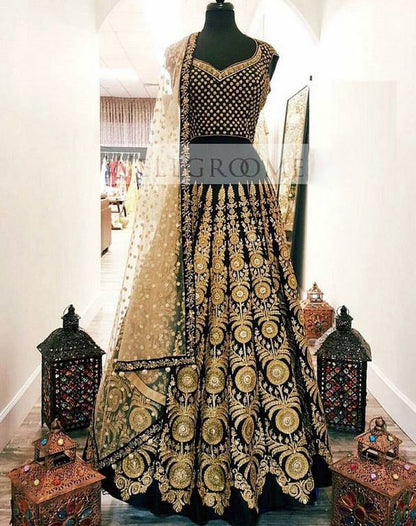 Beautiful designer heavy embroidered black bridal lehenga