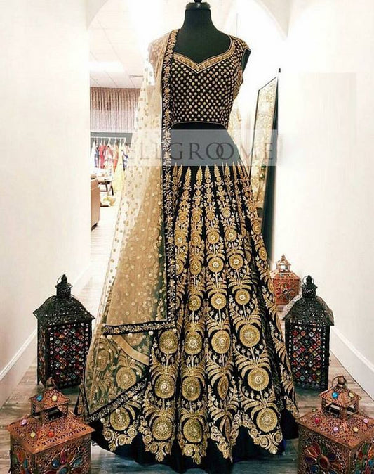 Beautiful designer heavy embroidered black bridal lehenga