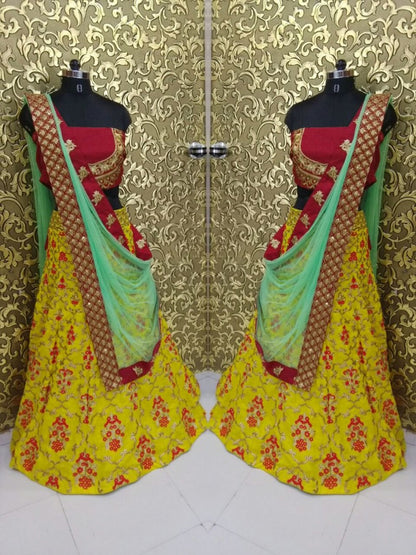 Beautiful designer heavy embroidered yellow lehenga