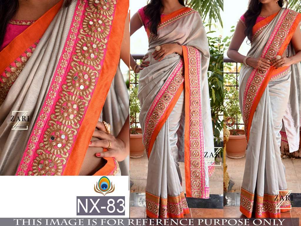 Beautiful embroidered gray wedding saree