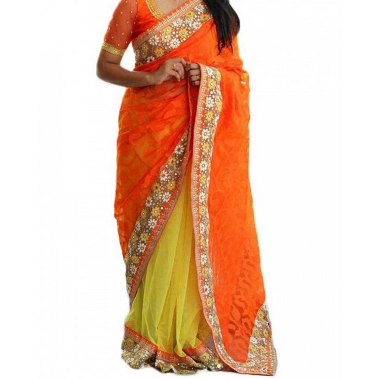 Beautiful embroidered green partywear saree