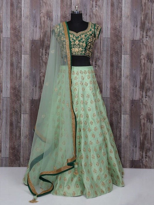 Beautiful embroidered light green bridal lehenga