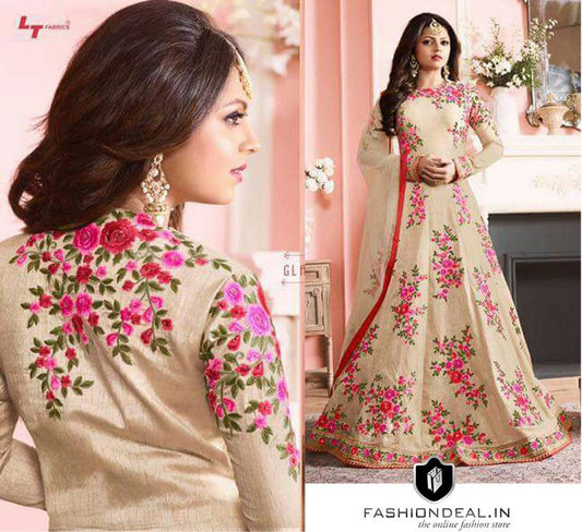 Beautiful embroidered long cream suit