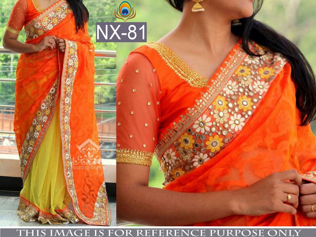 Beautiful embroidered orange wedding saree