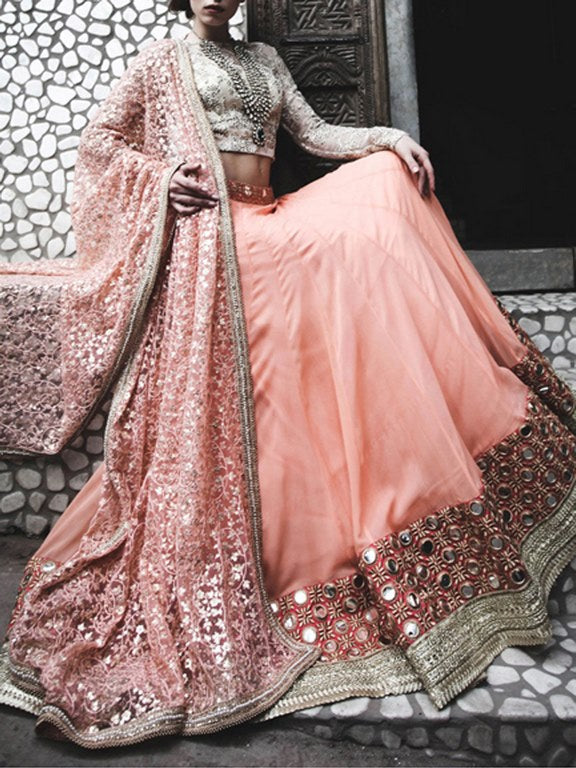 Beautiful embroidered peach wedding lehenga