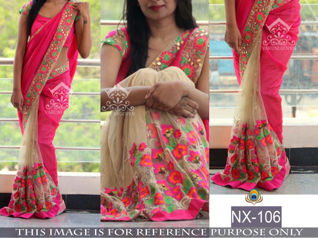 Beautiful embroidered pink wedding saree