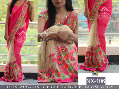 Beautiful embroidered pink wedding saree