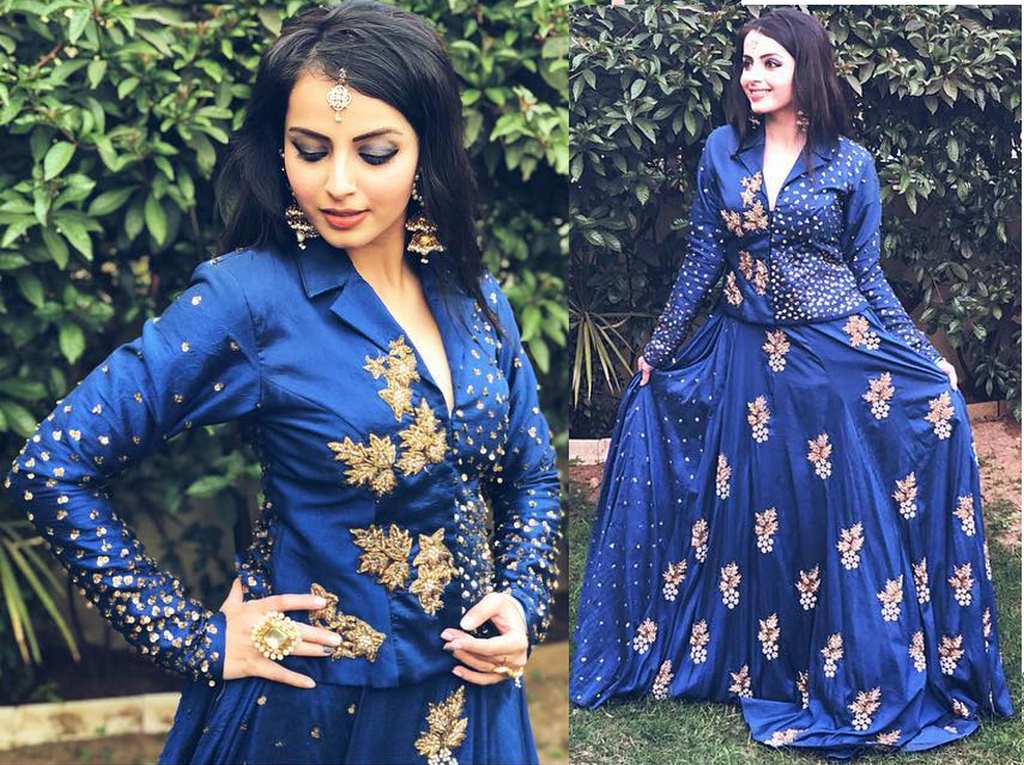 Beautiful embroidered tapeta silk blue ceremonial lehenga