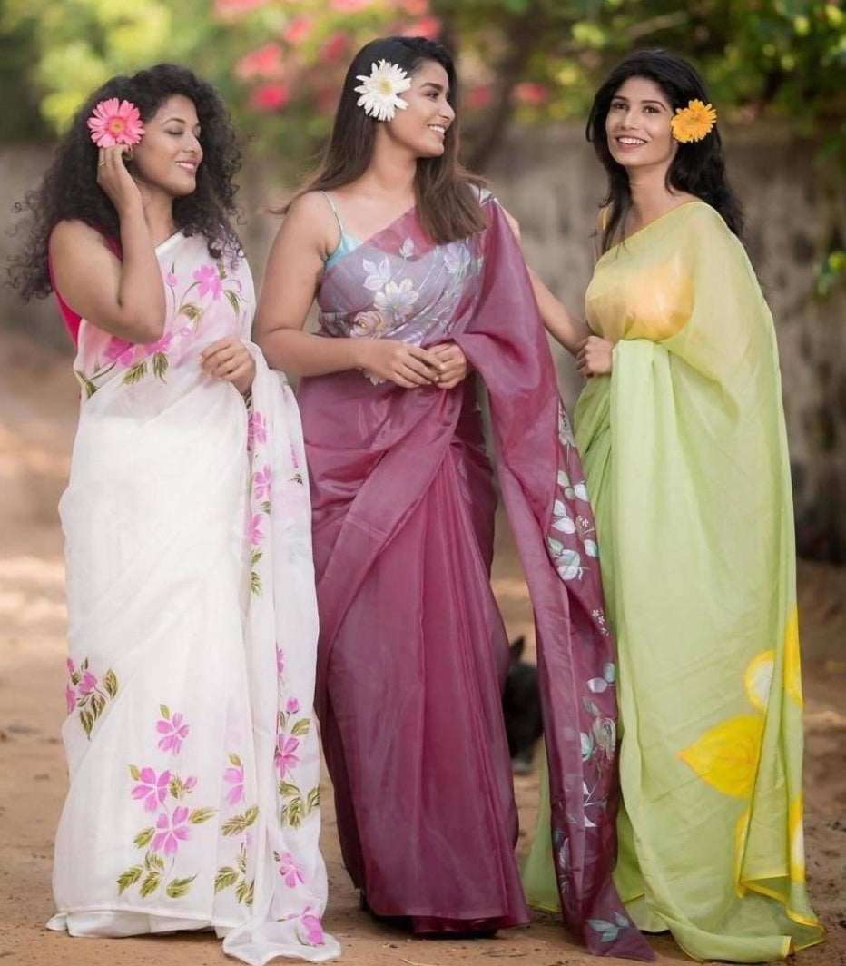 Beautiful floral digital printed organza saree