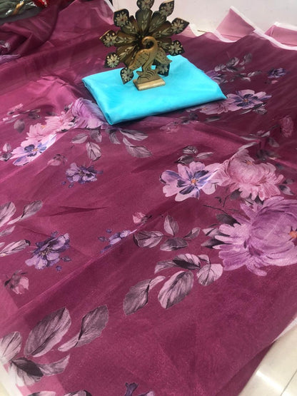 Beautiful floral digital printed organza saree