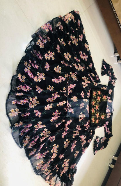 Beautiful floral printed georgette ceremonial lehenga with shrug