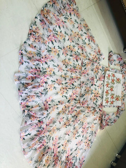 Beautiful floral printed georgette ceremonial lehenga with shrug