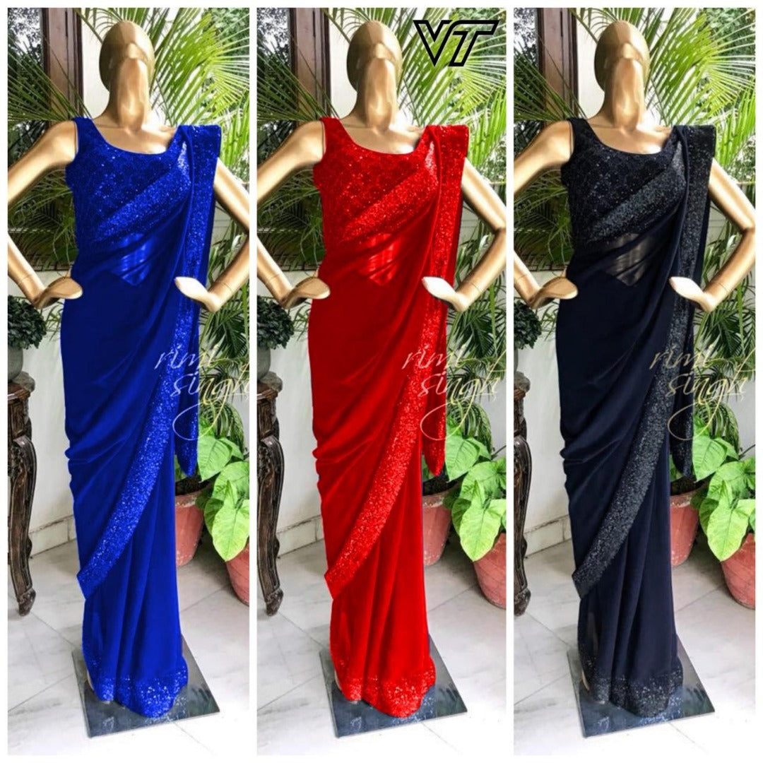 Beautiful georgette sequence work border partywear saree