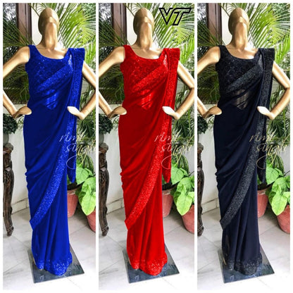 Beautiful georgette sequence work border partywear saree