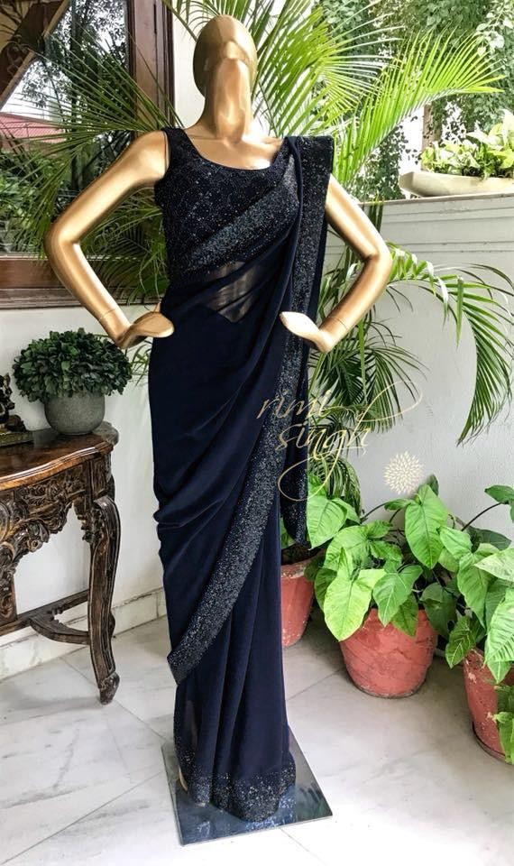 Beautiful georgette sequence work border partywear saree