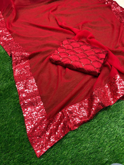 Beautiful georgette sequence work border partywear saree