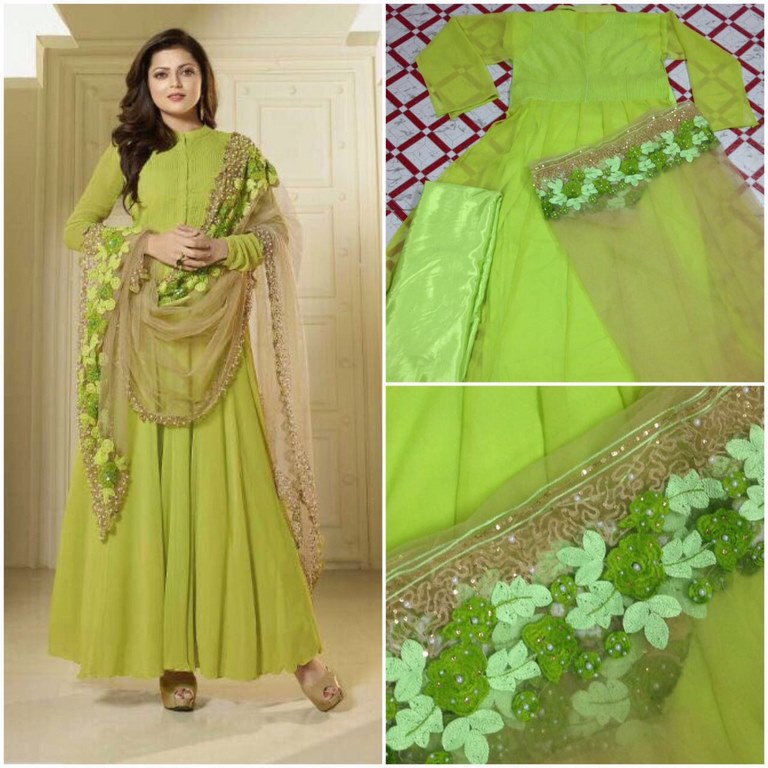 Beautiful gree anarkali suit with heavy dupatta