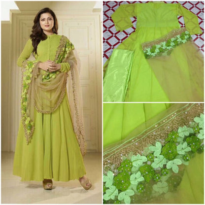 Beautiful gree anarkali suit with heavy dupatta