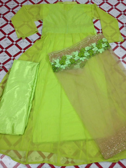 Beautiful gree anarkali suit with heavy dupatta