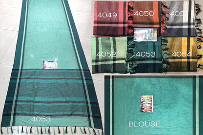 Beautiful green slub cotton silk casual saree