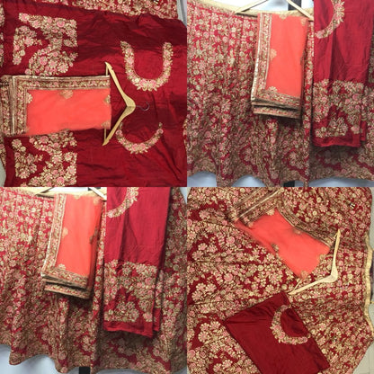 Beautiful heavy embroidered red wedding bridal lehenga